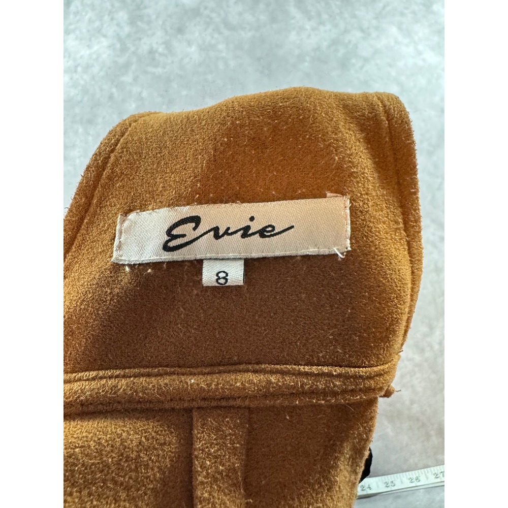 Evie Brown Faux Suede Pinafore Dress Size 8 Pockets Back Zip Overall Mini Dress - Picture 4 of 4